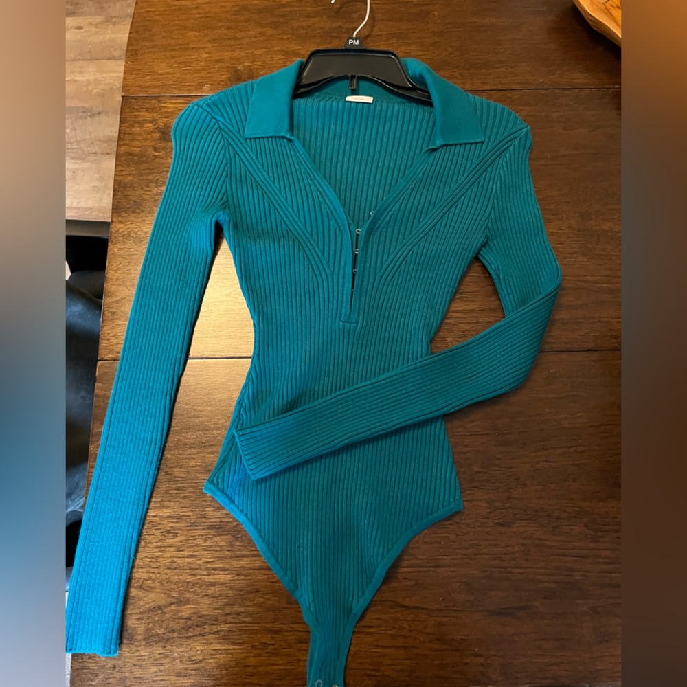 Teal Ribbed Long Sleeve Bodysuit